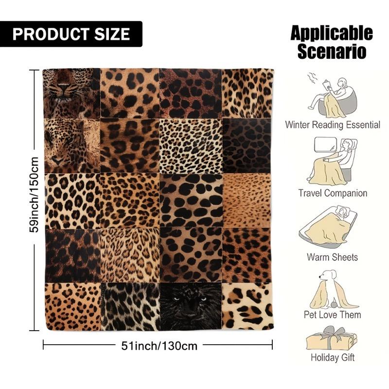 

1pc Ultra-Soft Flannel Leopard Print Blanket - Plush All-Season Throw with Brown/Black/Beige/White/Gray/Blue 30x40in