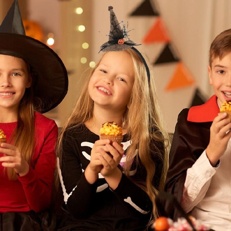 Halloweenowe Opaski z Czapką Czarownicy z Detalami Czapki i Czaszki Modne Opaski Magiczna Dekoracja Imprezowa