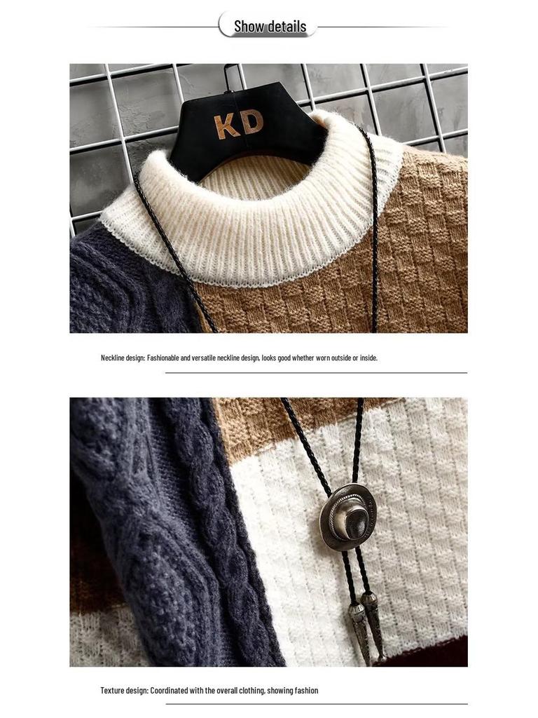Herre Japansk Retro Fargeblokk Strikkegenser - Høst/Vinter Langermet Casual Pullover