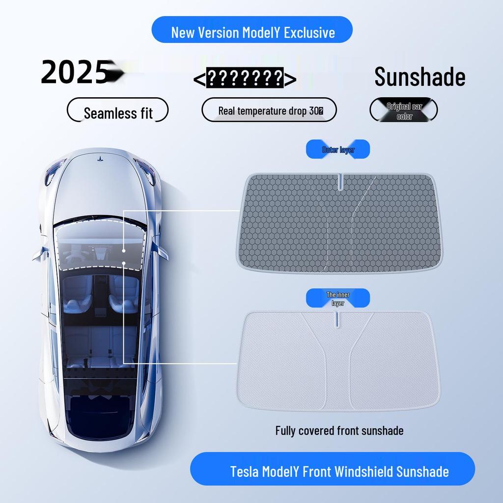 Tesla Model Y/3 Sunroof and Windshield Sunshade: Heat Insulation Accessory