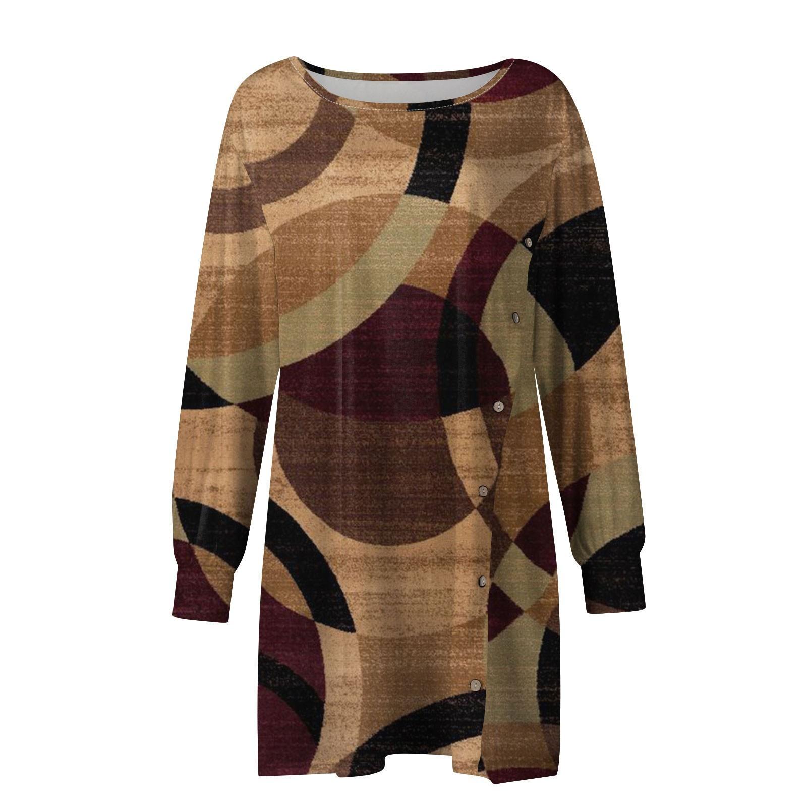 Модное женское повседневное свободное платье с круглым вырезом и пуговицами с длинным — фото 4