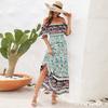 Boho Sukienki Plażowe na Wakacje Jednoramienne z Bufiastymi Rękawami Sukienki Midi
