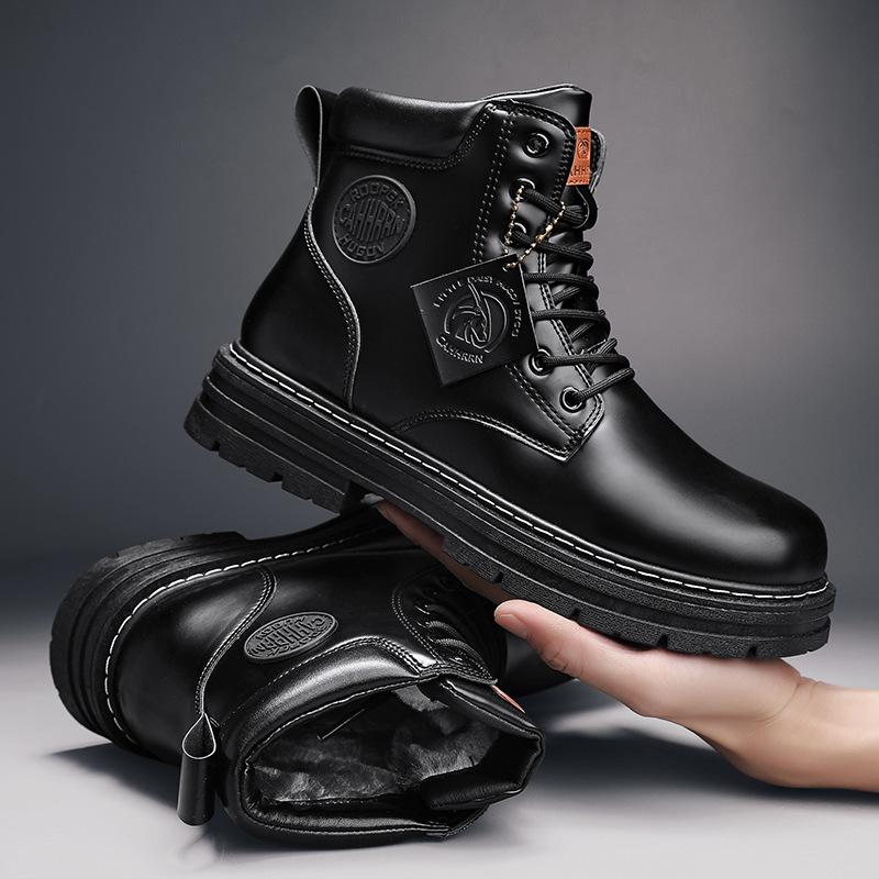 Martin Boots Women's Autumn and Winter New Casual Short Boots British Style High-top Outdoor Cotton Boots Piled and Thickened, Rhubarb Boots