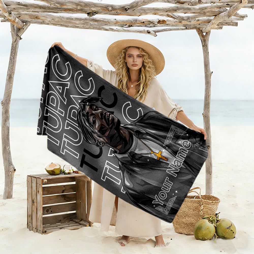 2pac Customizable Name Beach Towel Super Soft & Absorbent Suitable for Sports Travel Swimming Yoga Bathroom Beach And Pool