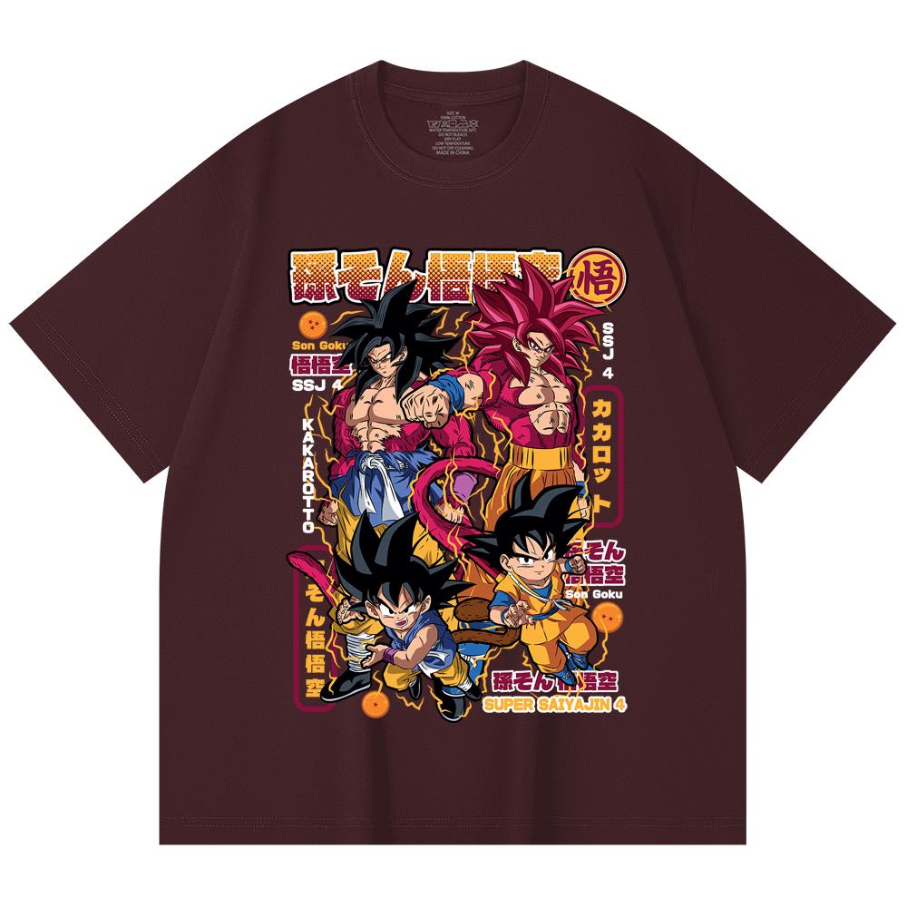

230 Gsm 100% Cotton Dragon Ball V41 Goku SSJ4 Print Unisex Heavy Cotton T Shirt 2XL вина червоного кольору