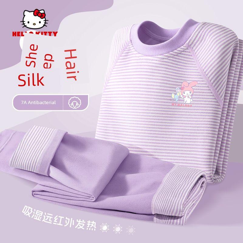 My Melody Children s Homewear Set 2025 New Silk Girls  Pajamas Autumn Warm Girls  Tops and Bottoms Ti Bing Gao K Breeze Purple 130