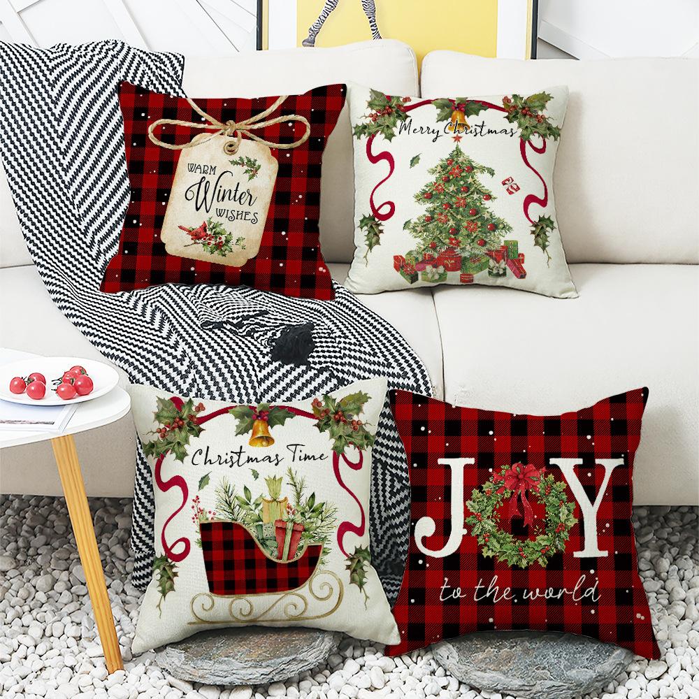 Christmas Digital Printed Christmas Tree Classic Red and Black Plaid Christmas Style Home Sofa Decoration Cushion Cushion