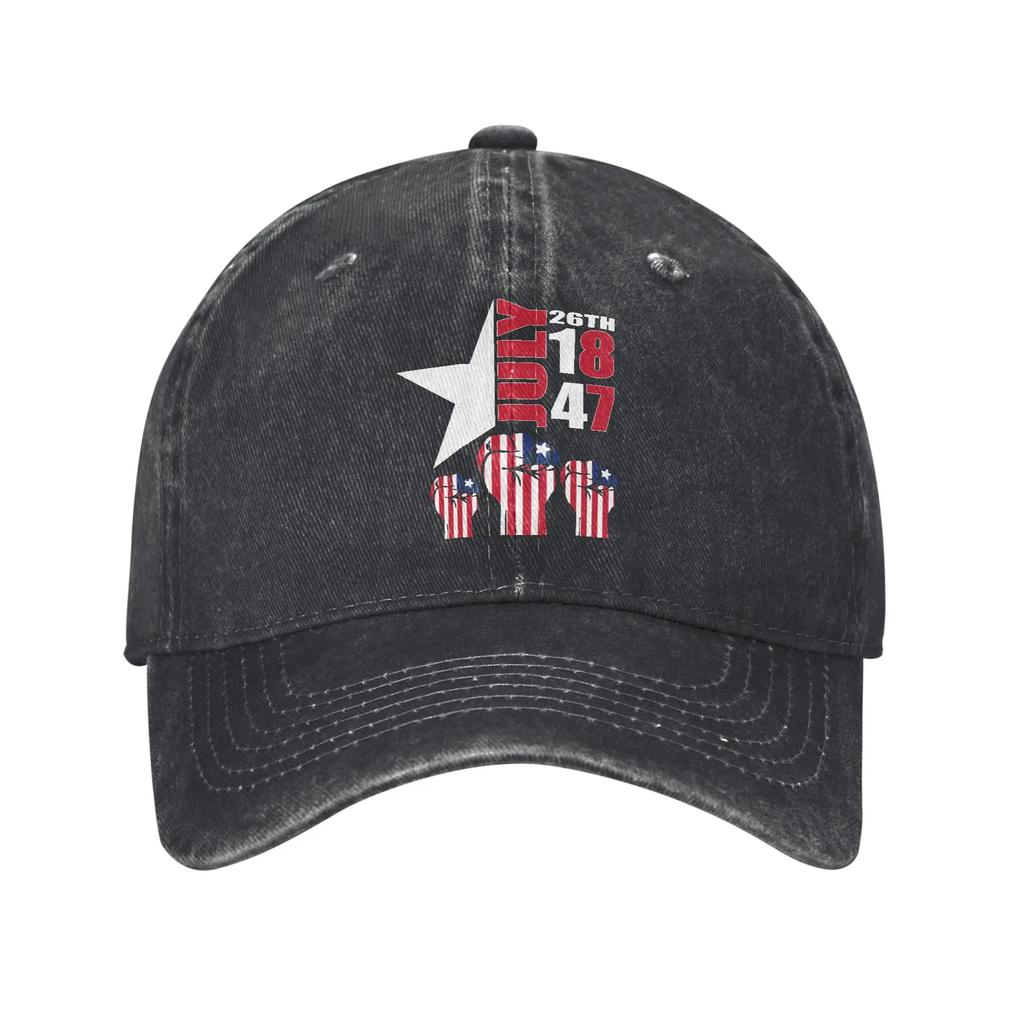 Men Women Liberia Independence Day Printed Hats Fashion Distressed Denim Baseball Cap Adjustable