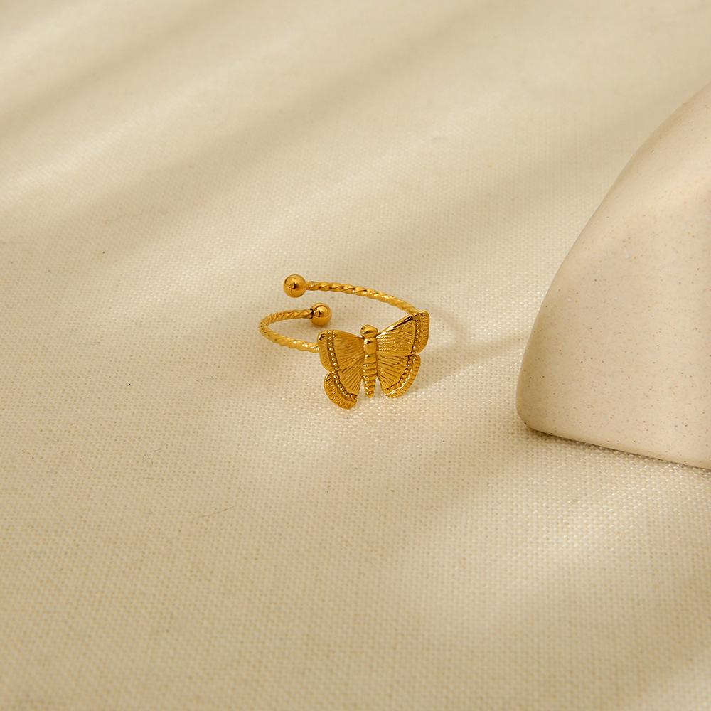 18K Gold-Plated Butterfly Adjustable Ring - Versatile & Waterproof