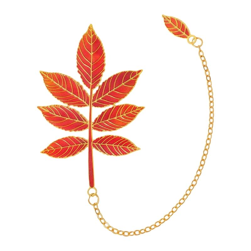 Fall Leaves Metal Bookmarks with Chain Pendant Novel Fiction Page Marker Page Divider for Book Lover Teacher Adult