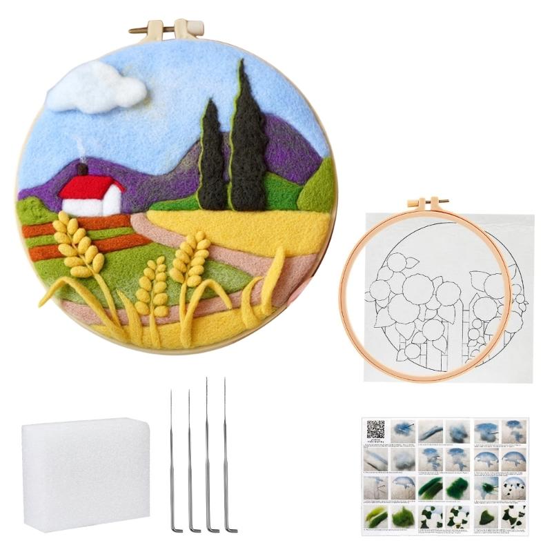 Florals Felting Starter Set Featuring Natural Linen And Practical Tool For New Craft