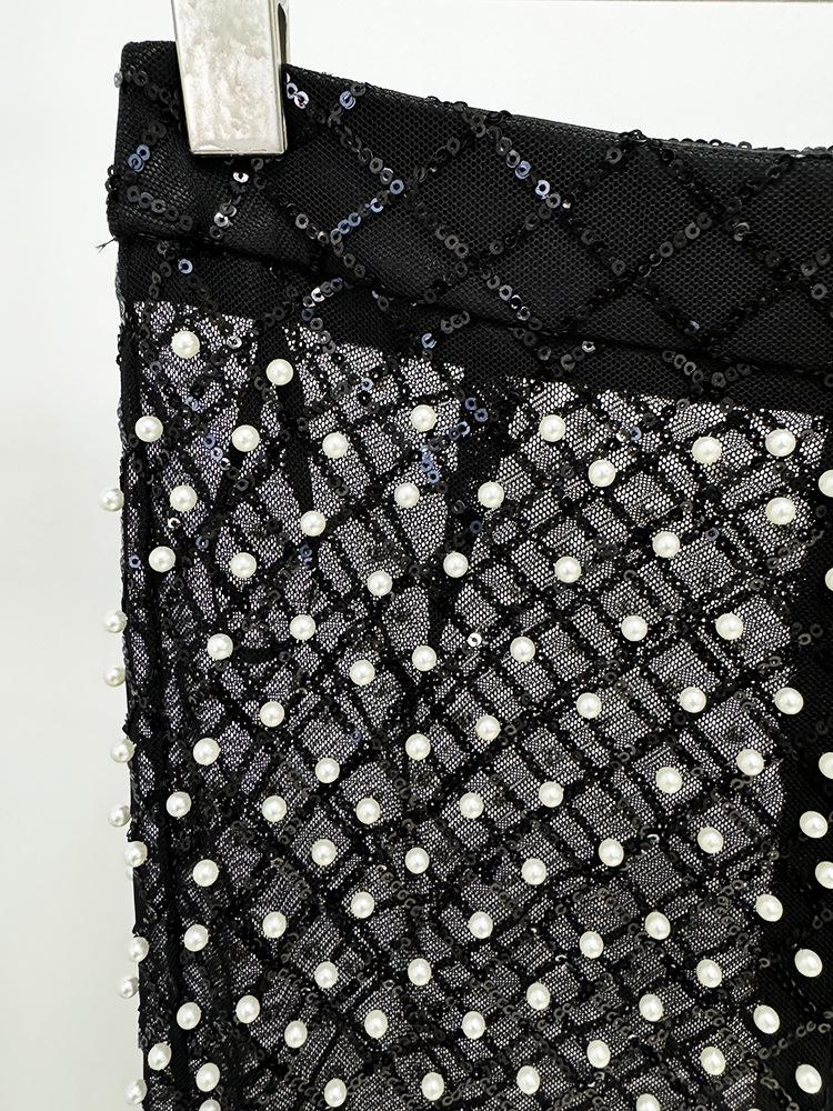 Spring 2026 Beaded Floral Mesh Suit with Pearl Sequin Long Pants