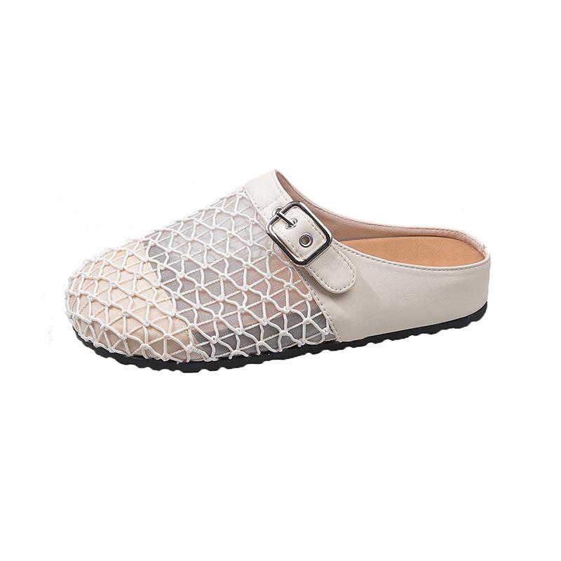 Flat-bottomed bag head half slippers women's summer 2025 new outer wear woven mesh breathable one pedal lazy half slippers