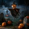Automatic Nighttime Lighting Decor Halloween Solar Scarecrow Lantern, Scary Pumpkin Head Metal Garden Stake with Decorative Landscape Stakes