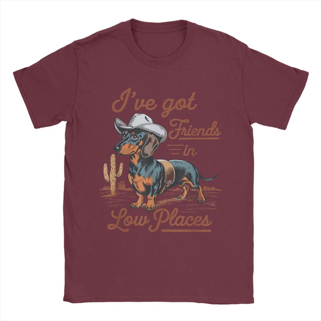 Oversized T-Shirt Summer I've Got Friends In Low Places funny Dachshund Wiener Dog T Shirts for Man Short Sleeve Clothing