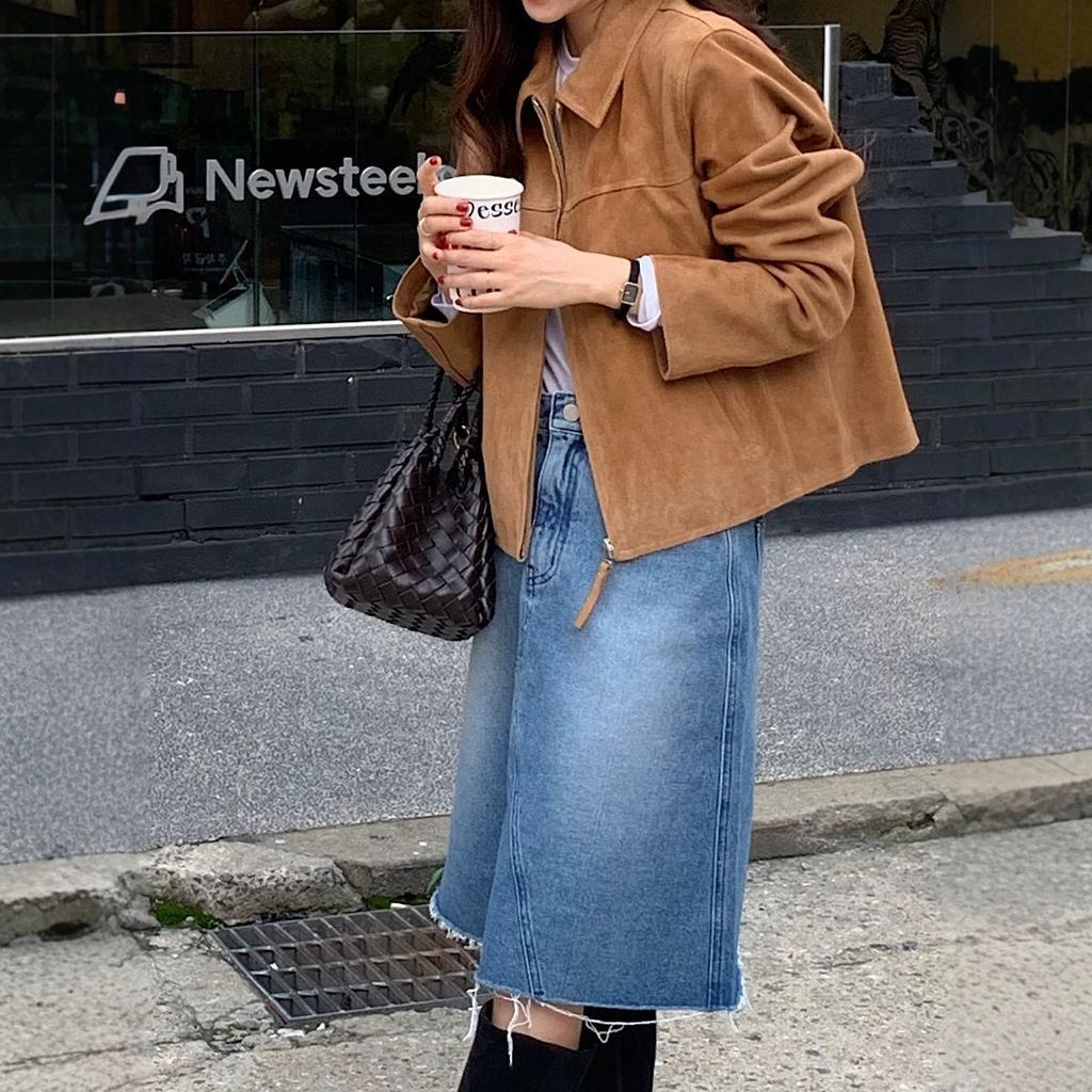 Women S Short Faux Suede Zip Up Stand Collar Jacket Casual Outerwear
