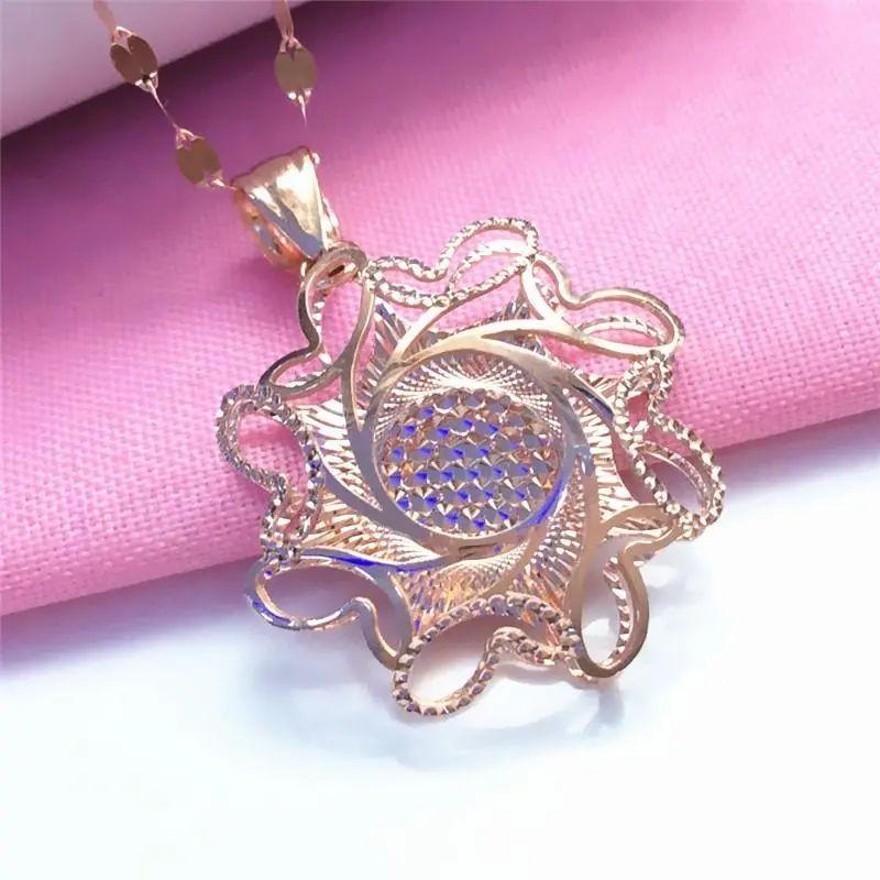 Exquisite Russian 585 Purple Gold Simple Ins Style Temperament Korean Version Colored Gold Flower Pendant Plated Rose Gold Necklace