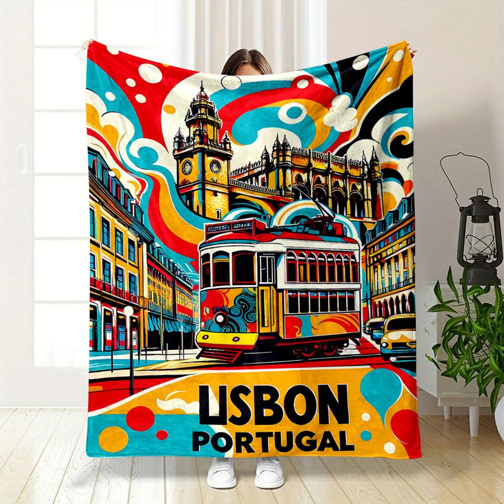 Lissabon Portugal Tram Deken slaapkamer Deken voor Woonkamer Bank lunchpauze Zachte plaid voor Vriend's festival Cadeau