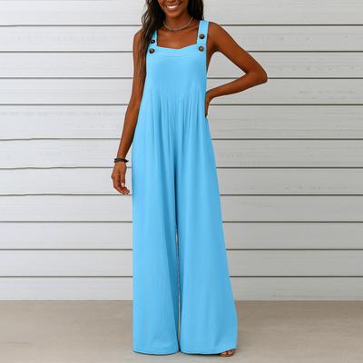 Women's Fashionable Solid Color Wide Leg Overalls Sleeveless Vest Pocket Casual Jumpsuit