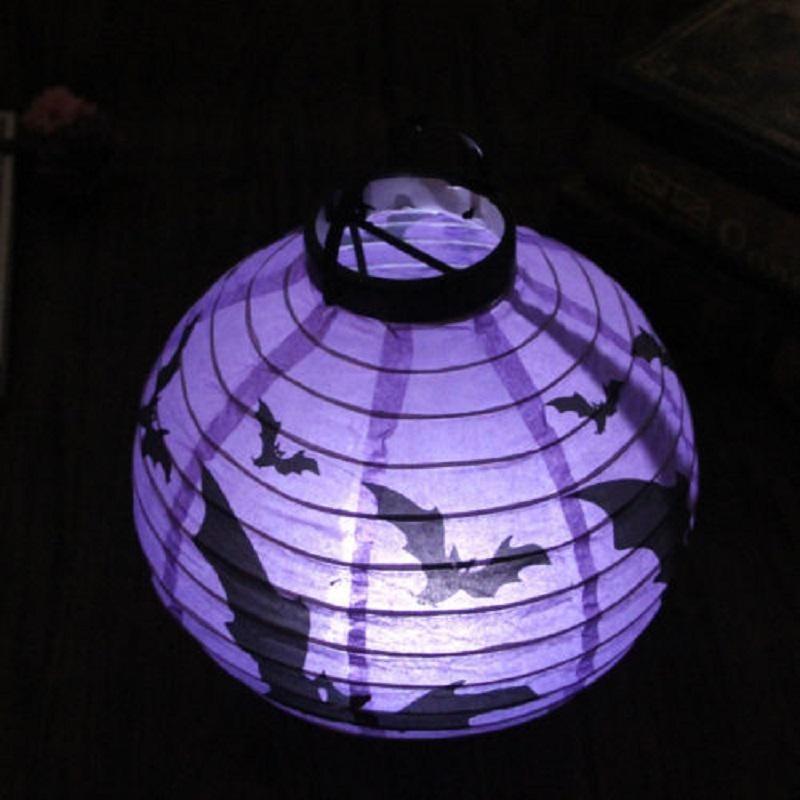 Led Paper Pumpkin Lantern Spider Bat Hanging Light Lamp Halloween Decor Party