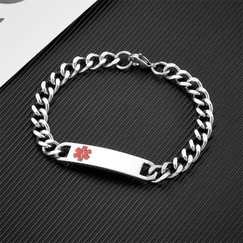 Lucky Star Jewelry Women's Punk Sos Medical Custom Text Stainless Steal Bracelets For The Snake Emblem Rod Of Asclepius Men Bracelets Jewelry