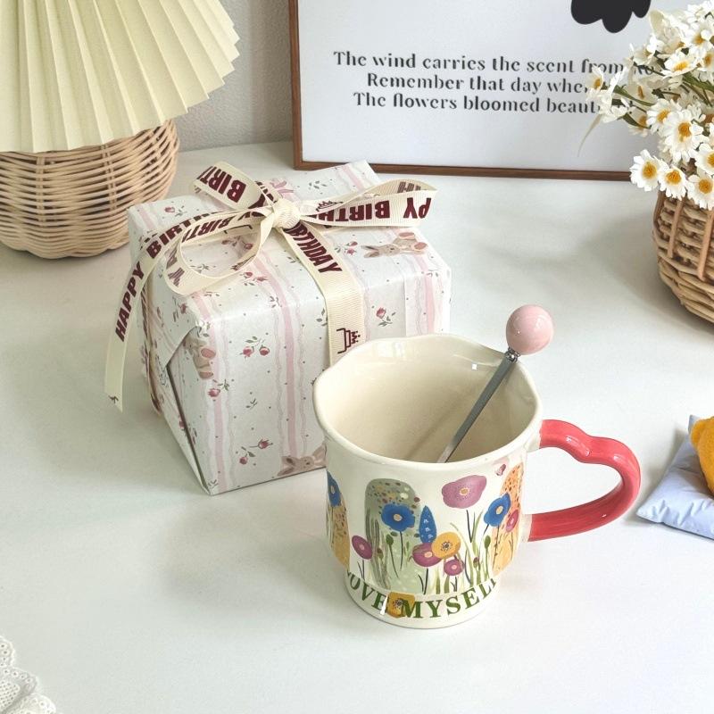 Ins originální špičkový keramický hrnek ručně malovaný vysoký hrnek kancelářský hrnek na kávu vodu dárek k narozeninám pro ženu