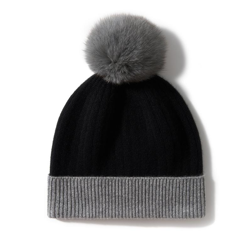 

Cashmere Autumn and Winter New Style Women s High End Color Matching Fur Ball Thickened Warm Fashion Knitted Casual Hat one size