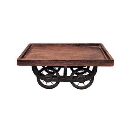 Ahşap Servis Dikdörtgen Tekerlekli Tepsi - Kahverengi