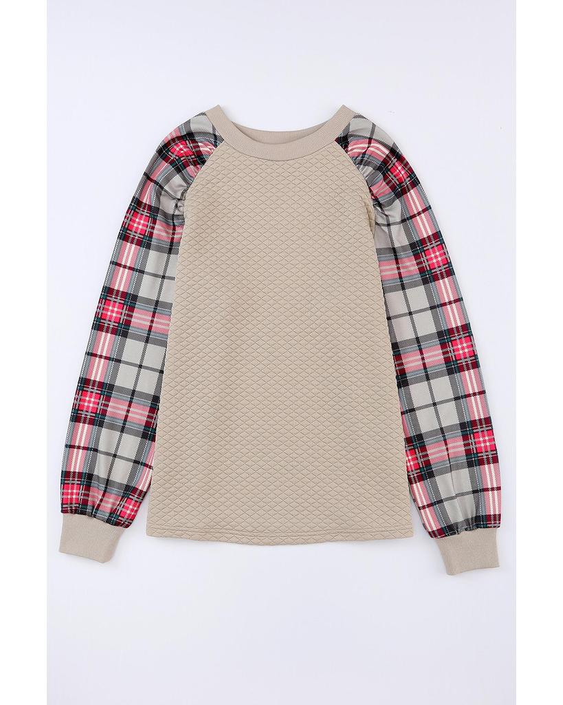 Azura Exchange Plaid Raglan Sleeve Sweatshirt
