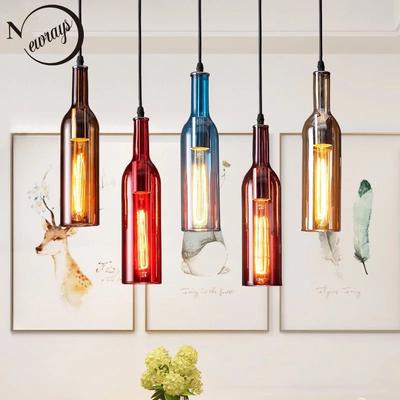 Retro Creative Beer Bottle Glass Chandelier LED E27 5-Color Loft Bar Kitchen Coffee Shop Clothing Store Lighting Fixture