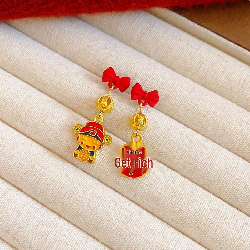 Silver Needle Red Snowflake Bow Pompon Stud Earrings - Retro & Luxurious, Ideal for Autumn/Winter