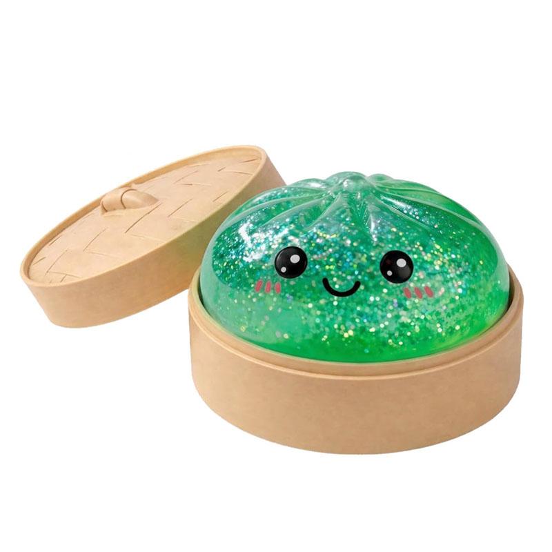 Glitter Dumplings Stress Relief Toy Cute Steamed Bun Squishy Toy with Steamer Box Fidget Toy Soft Slow Resilience Stress Relief Sensory Squeeze Toy