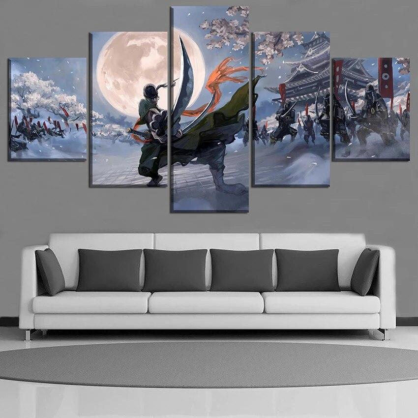 5 Panel Anime Cuadros Roronoa Zoro Wall Art Canvas HD Posters Pictures Paintings Home Decor Accessories Living Room Decoration