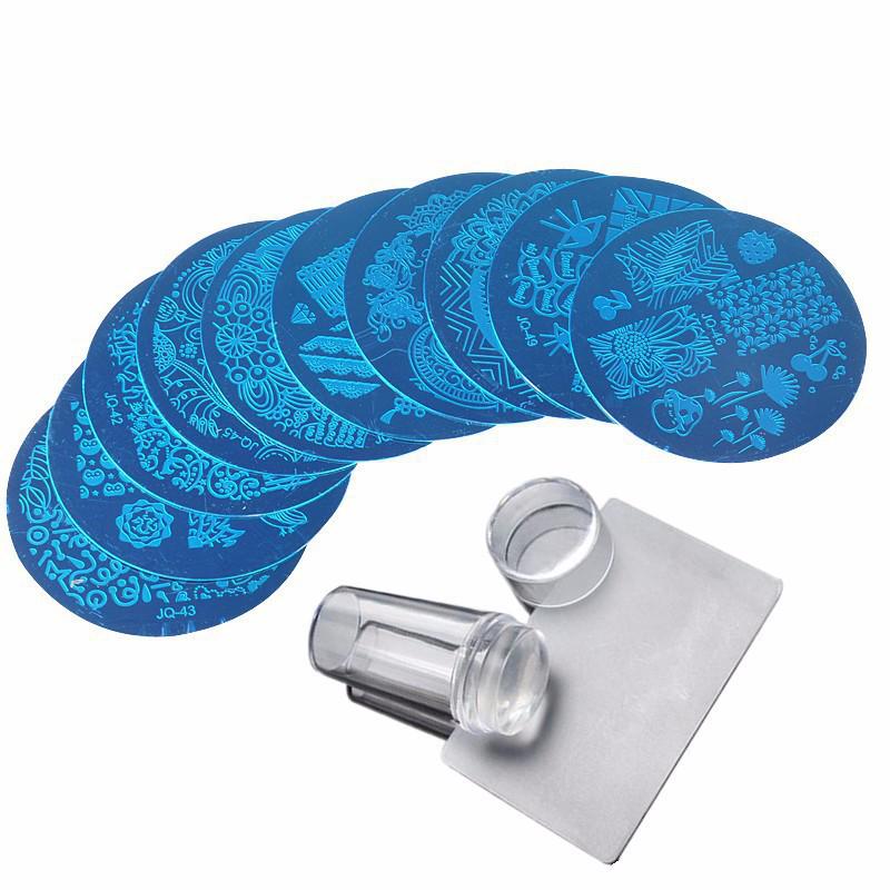 

Nail Art Stamping Set: 10 Steel Plates + Transparent Stamper Star Wishes