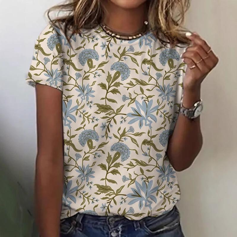 Summer Women's Short Sleeved Floral 3D Digital Printed Short Sleeved Quick Drying T-shirt