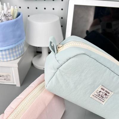 New Solid Color Pen Bag Large Capacity Canvas Pencil Pouch Gift Cartoon Pencil Case School Office