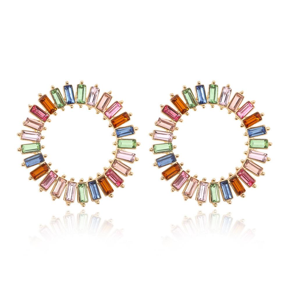 High-quality Plated Alloy Geometric Crystal Round Earrings For Women