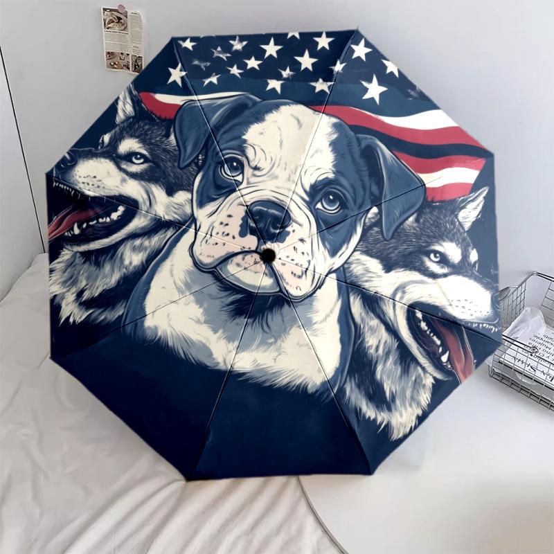 Bulldog  pattern, automatic folding umbrella, portable and foldable design, 8 ribs, a Christmas or birthday gift.