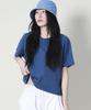 Deumakeu Solid Semi-Crop French Half-Sleeve T-Shirt Blue