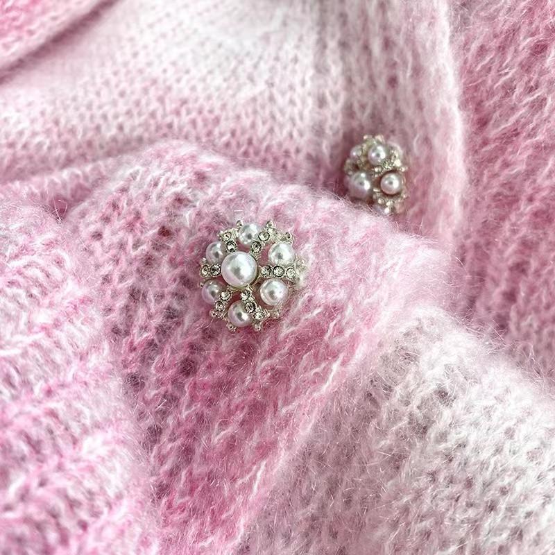 2023 Purple Gradient Mohair Knit Cardigan for Women - Gentle, Soft, and Fluffy Sweater Top