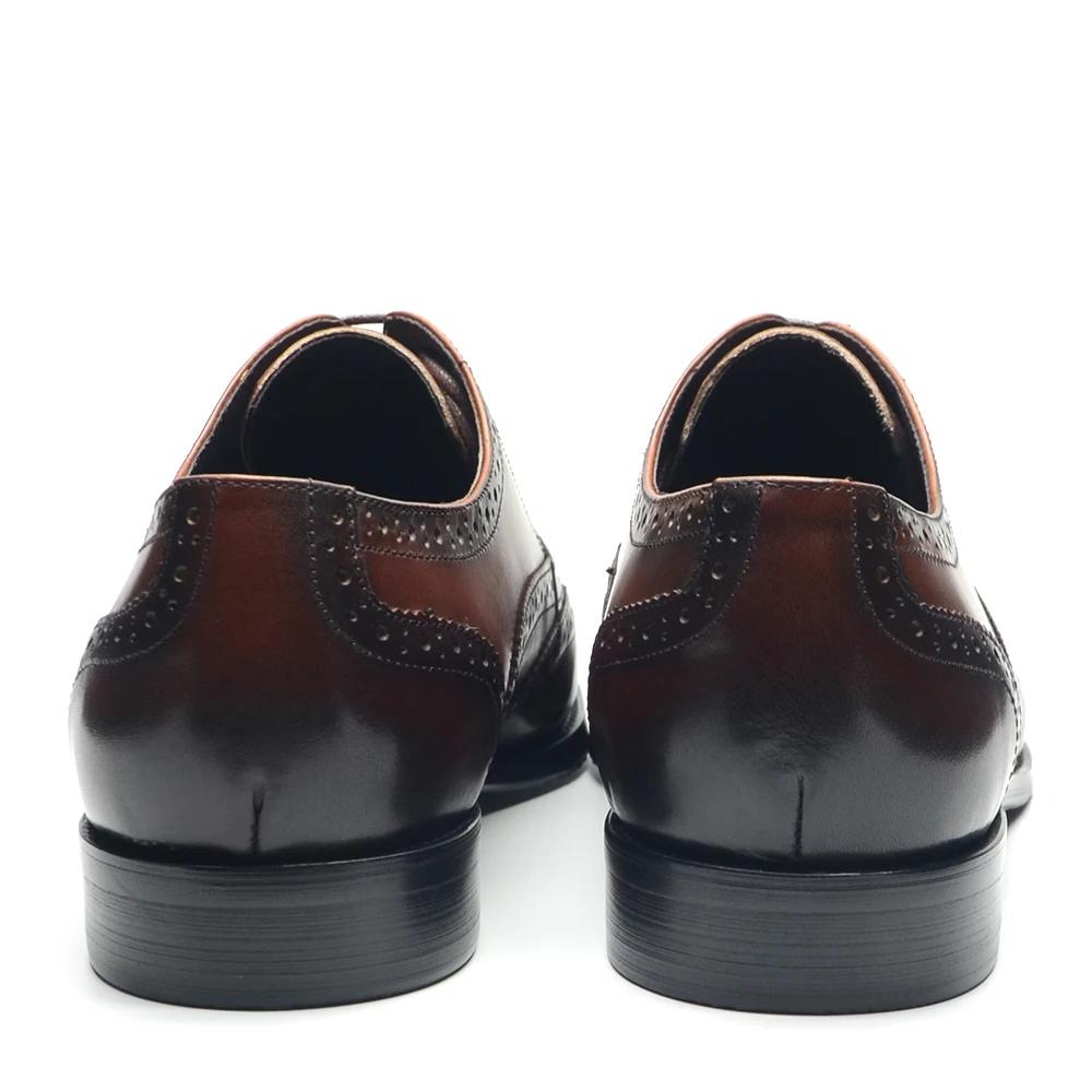 XEBOS Luxury Men's Dress Shoes Genuine Leather Brogue Wingtip Toe Oxford Black Brown Lace-Up Business Wedding Formal Men Shoes