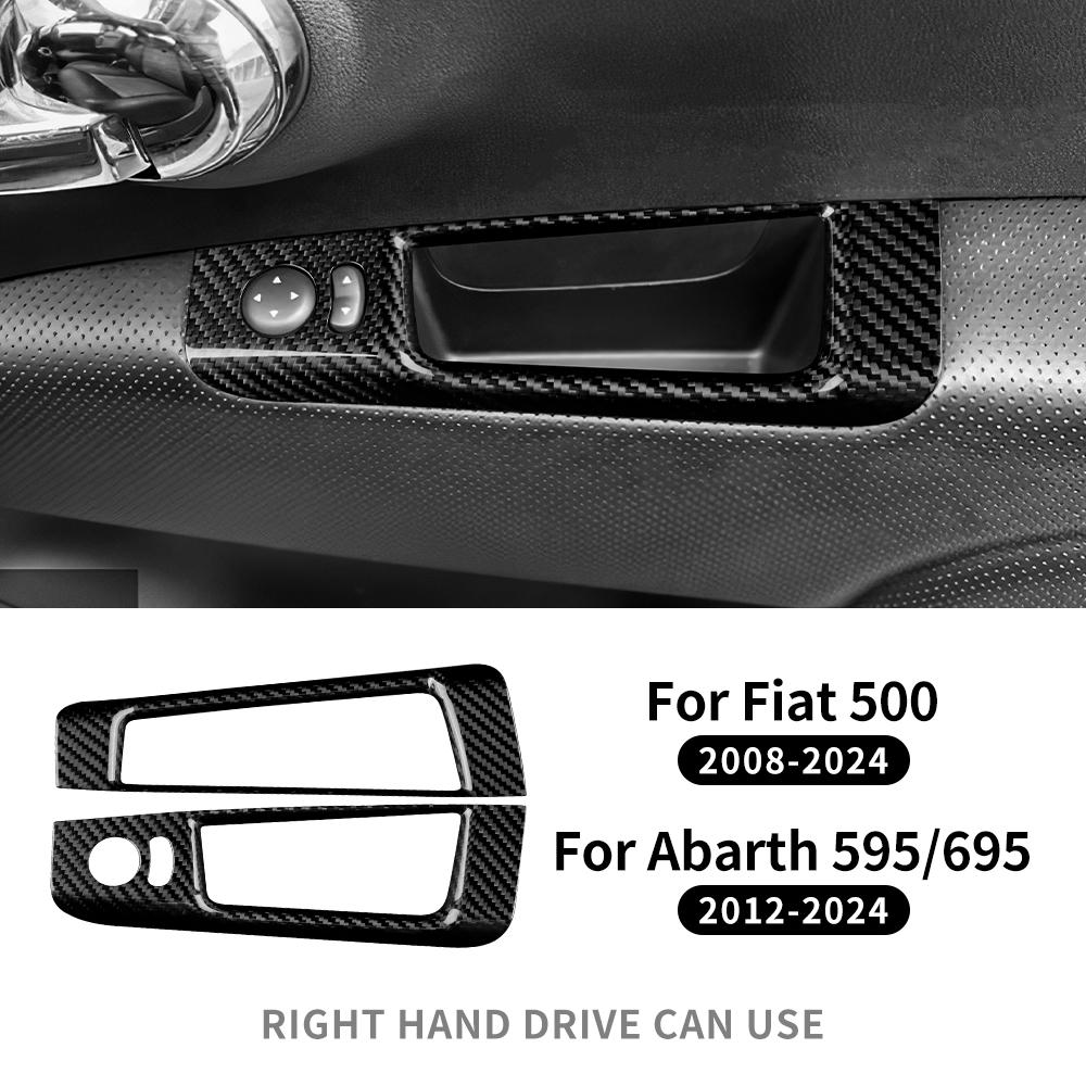 LHD RHD Real Hard Dry Carbon Fiber Sticker For Fiat 500 Abarth 595 695 2008-2025 Car Rearview Mirror Adjustment Switch Storage