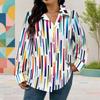 Women Plus Size Long Sleeve Collared Button Front Colorful Striped Print Shirt