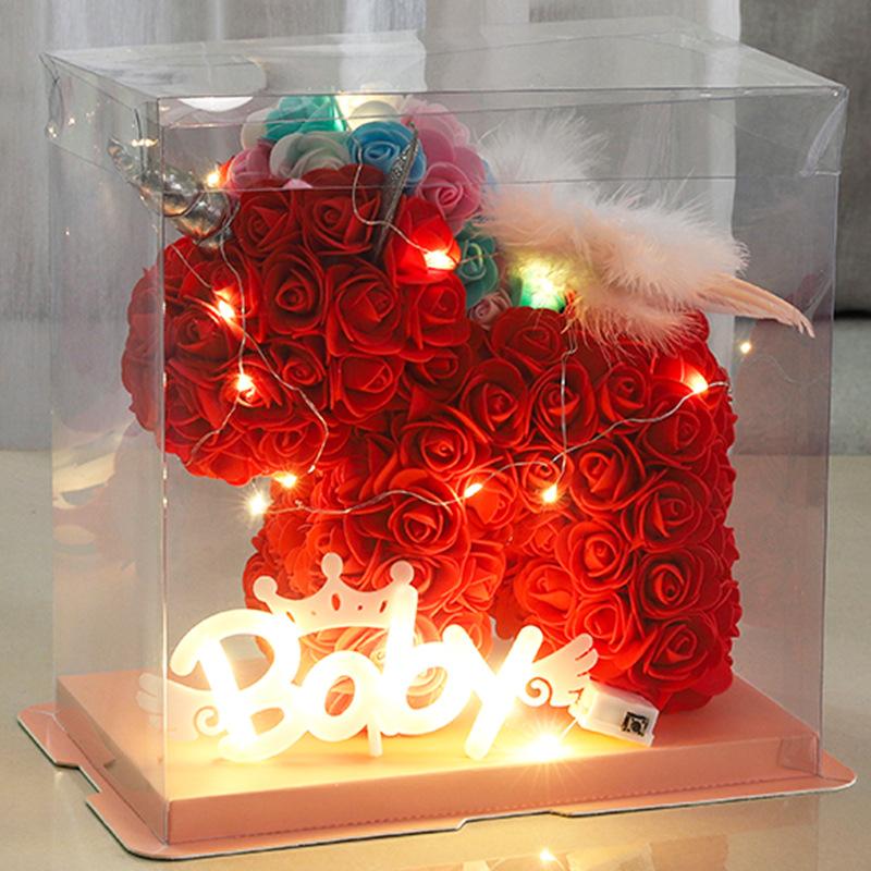23*23CM Artificial Flower Unicorn with Wings PE Foam Flower Rose Rabbit Valentine's Day Wedding Gift Anniversary Festival Gift Box for Girlfriend
