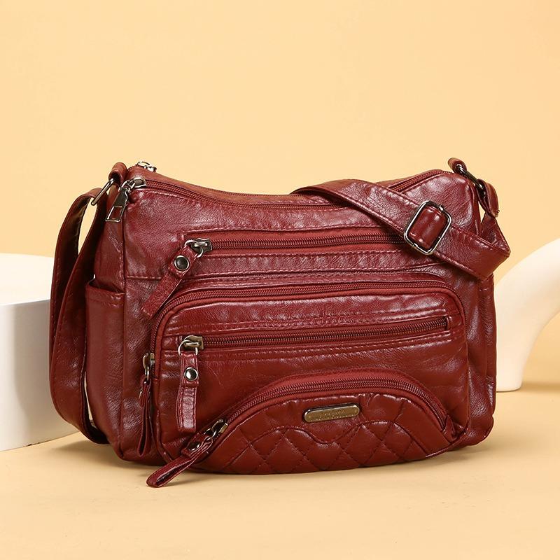 Yumuşak Deri Dokulu Çok Katmanlı Askılı Çanta Basit Zarif, Moda Günlük ve Hafif Anne Çantası