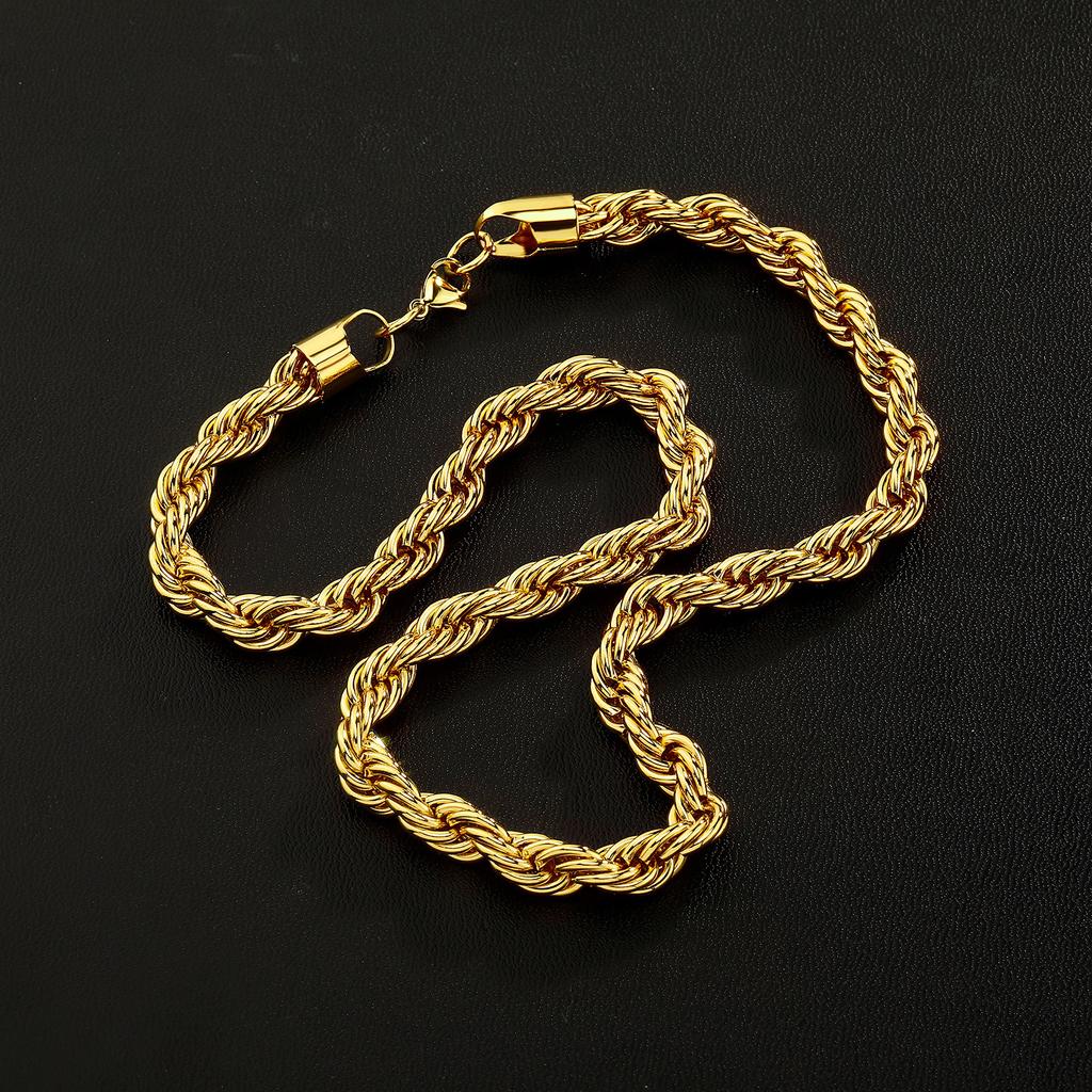 Hip-Hop Plain Chain 3-10mm Stainless Steel Braided Chain 24k Color-Retaining Electroplated Twisted Rope Necklace Bracelet