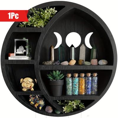 Crescent Moon Shelf ,Display For Crystals, Stones, Essential Oils,Gothic and Boho Style Wall Decor Moon Phases Shelf