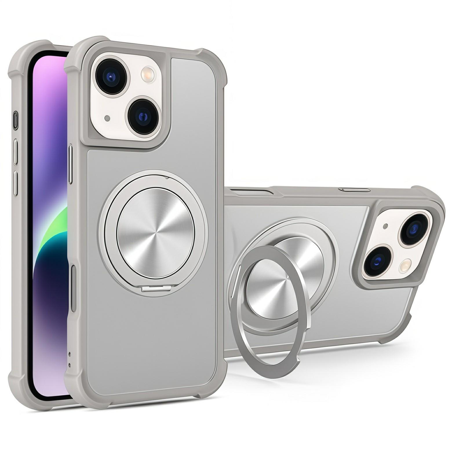 

For iPhone 15 Case Compatible with MagSafe CD Vein Kickstand TPU+PC Phone Cover Grey