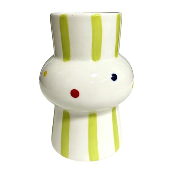 Ceramic Vase Hand Painted Striped Polka Dot Flower Vase Gourd Shape Vase for Fresh And Dried Flowers Home