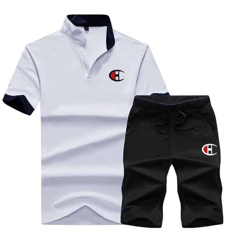 

Мужская спортивная одежда Летняя повседневная спортивная одежда с воротником-стойкой Молодежная с короткими рукавами L белый